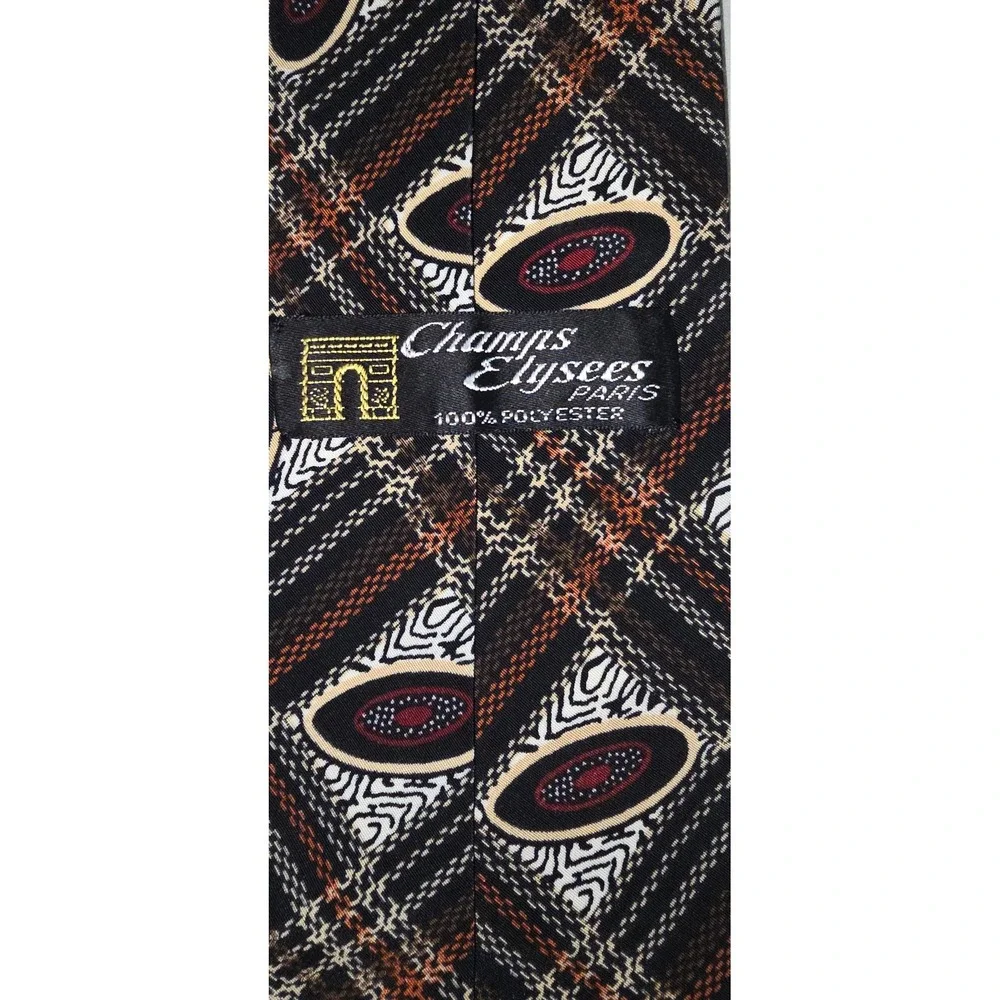 Champs Elysees Paris Mens Tie Black Brown Plaid Abstract Ovals Geometric Tie